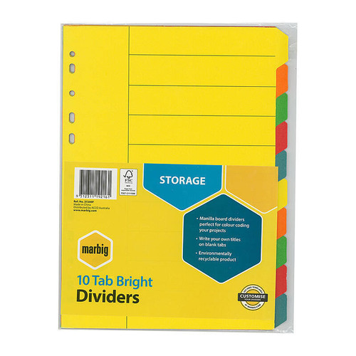 Marbig Dividers Brt Manilla A4 10Tab