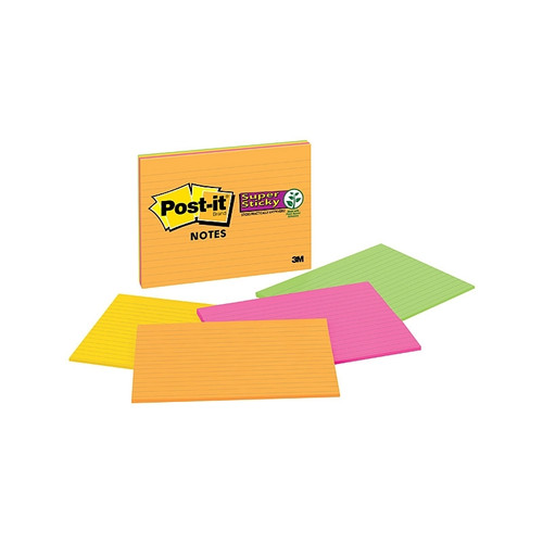 Post-It Note 6845-Super StickyPL Lined 203X152mm Pk4