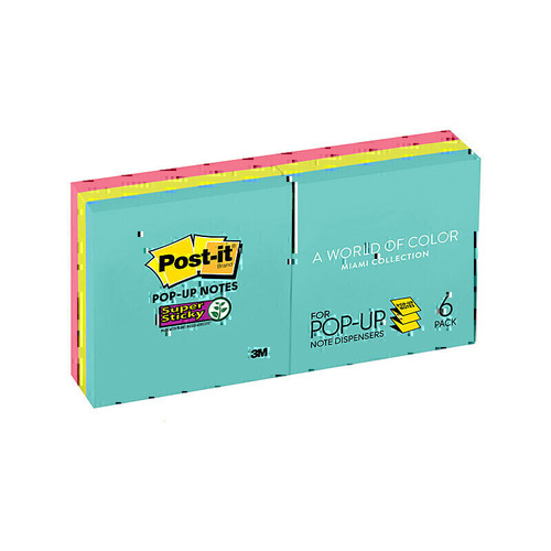 Post-It Note Pop-Up R330-6Super StickyMIA Supernova Neons 73X73mm Pk6