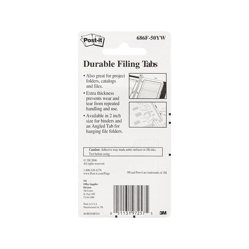 Post-It 686F-50YW Durable Filing Tabs Ylw Pack 50 Bag of 6 packs