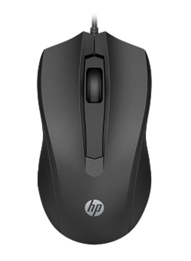 HP Wired Desktop 100 Mouse 1200dpi 3 Buttons Wired USB-A Connector Optical Red Sensor 1.2M Cable Length Black 1YR WTY