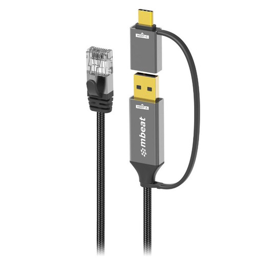 mbeat Tough Link 2m USB & USB-C to RJ45 Ethernet Cable - Space Grey