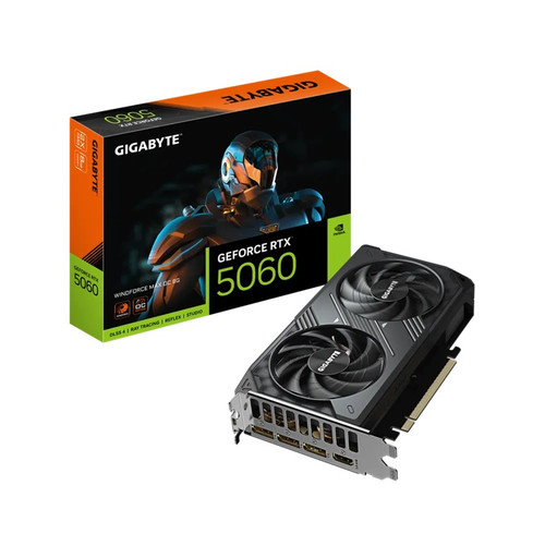 Gigabyte GeForce RTX™ 5060 WINDFORCE 2 MAX OC 8G, 2512MHz, CUDA 3840, 28Gbps, GDDR7, 128 bit, PCI-E 5.0, PSU 550W, DisplayPort 2.1b *3 HDMI 2.1b *1