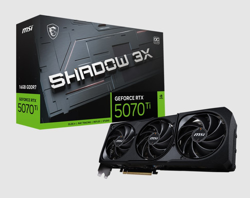 MSI nVidiaGeForce RTX™ 5070 Ti 16G SHADOW 3X OC, PCI Express® Gen 5, Boost: 2482 MHz, CUDA 8960 Units, 16GB GDDR7, HDMI™ x 1