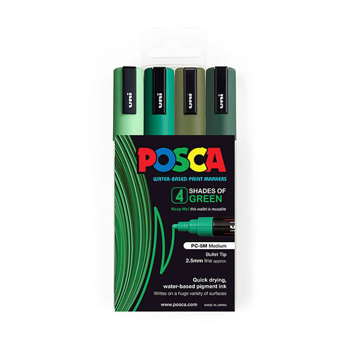 Posca PC-5M Medium Bullet Greens Pack 4
