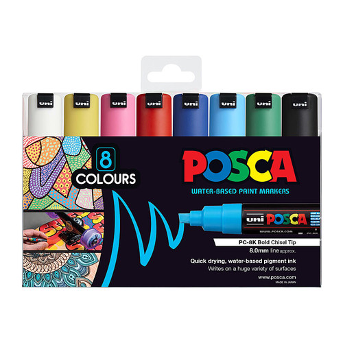 Posca PC-8M Bold Chisel Assorted Pack 8