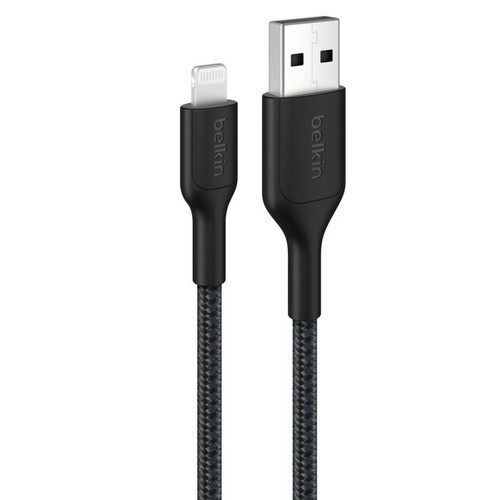 Belkin BoostCharge Pro Braided Lightning to USB-A Cable (0.15M) - Black (CAA020FQ0MBK), 2.4A/15W, 480Mbps, 350K Bends, MFI-Certified, 2 Years Warranty