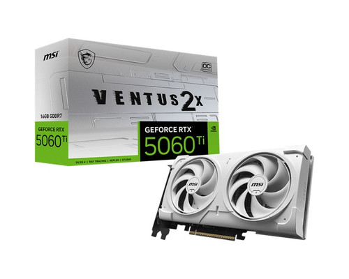 MSI nVidia GeForce RTX™ 5060 Ti 16G VENTUS 2X OC WHITE PLUS, Boost 2602 MHz, CUDA 4608, 16GB GDDR7, 28 Gbps, 600W PSU, HDMI™ x 1 (embargo)