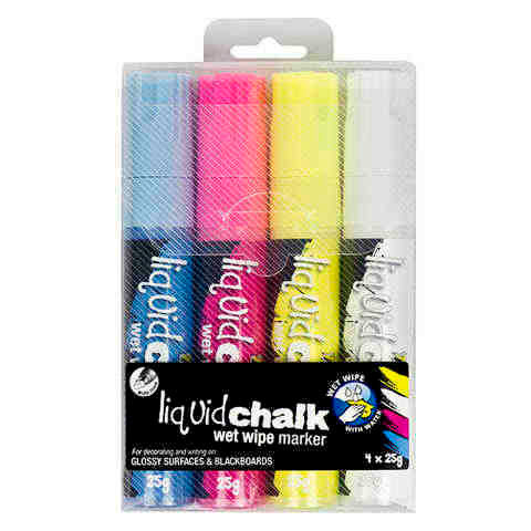 Liquid Chalk Marker Texta Wet Wipe 15mm Jumbo Chisel Assorted Wallet 4