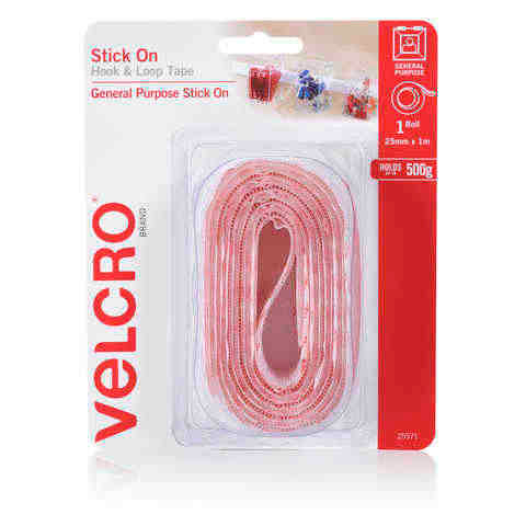 Velcro Stick On Tape Hook and Loop 25mm x 1m White