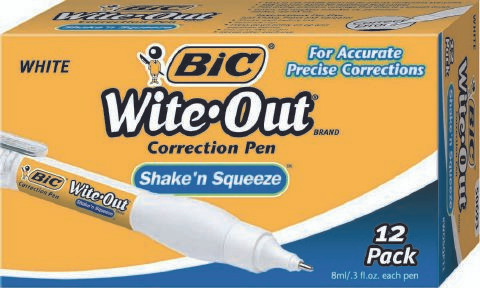 Correction Pen Bic Wite Out Shake N Squeeze 6236 Box 12
