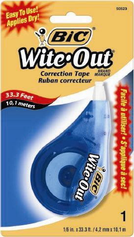 Correction Tape Bic Wite Out 4.2mm x 10.1M Blister Card 50523