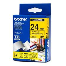 Brother TZ-651 Laminated 24mm x 8m - Black printing on Yellow Tape