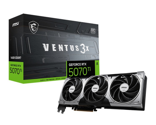 MSI nVidia GeForce RTX 5070 Ti 16G VENTUS 3X PZ OC, 16GB GDDR7, 8960 CUDA cores, 28Gbps, 300W, PCIe Gen 5, 4-display support, up to 8K, HDMI 2.1b, 16-