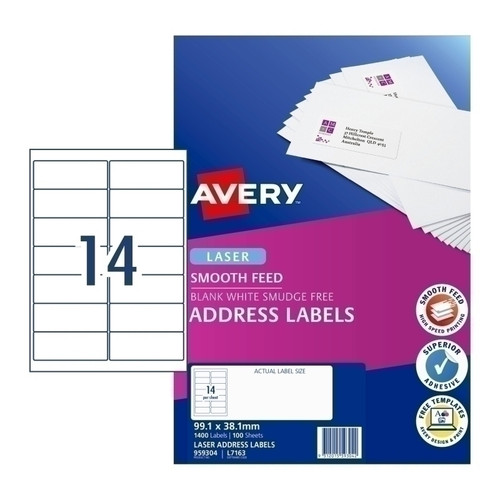 Avery Address Labels with Smooth Feed 99.1 x 38.1 mm, Laser, Permanent