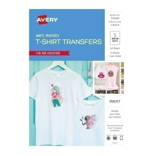 Avery T-Shirt Transfer White Pack of 5