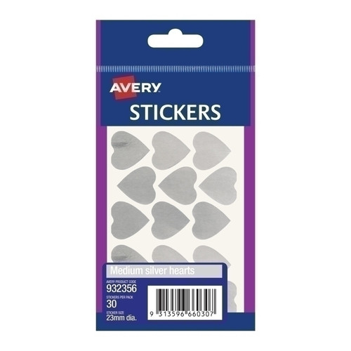 Avery Medium Heart Sticker Silver Box of 10