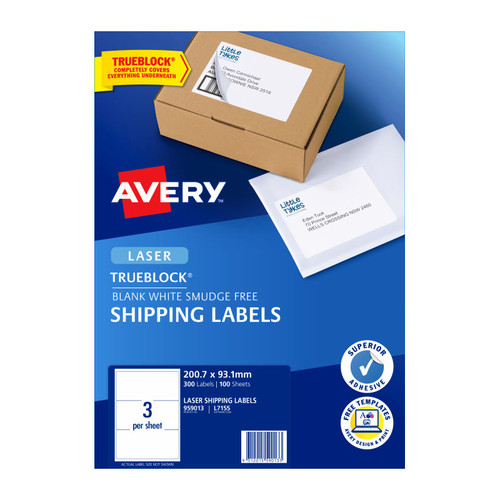 Avery Shipping Labels with Trueblock?? for Laser Printers, 200.7 x 93.1 mm, 300 Labels (959013 / L7155)