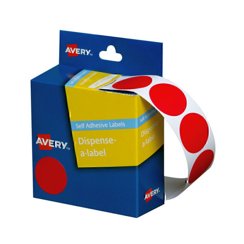 Avery Red Circle Dispenser Labels, 24 mm diameter, 500 Labels (937243)