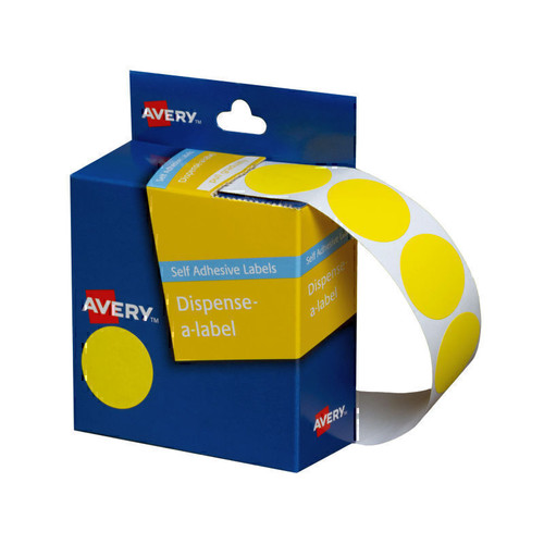 Avery Yellow Circle Dispenser Labels, 24 mm diameter, 500 Labels (937247)