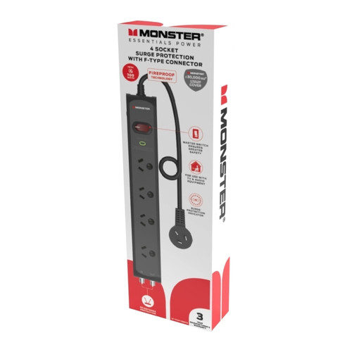 Monster 4-Port Surge+RF Black