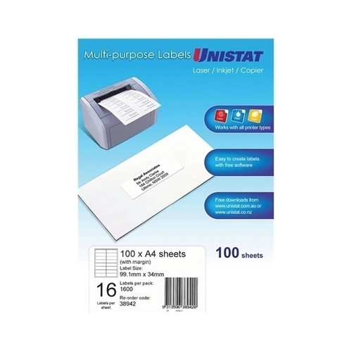 Unistat LIP Label 16 UP Pack of 100 Box of 5