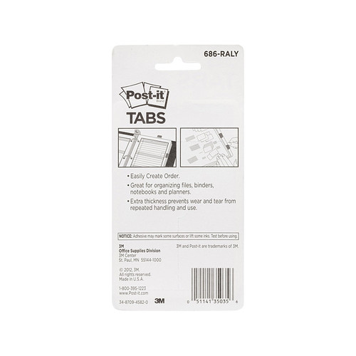 Post-It Tabs 686-RALY VP Durable 25mm Pk100 Box of6