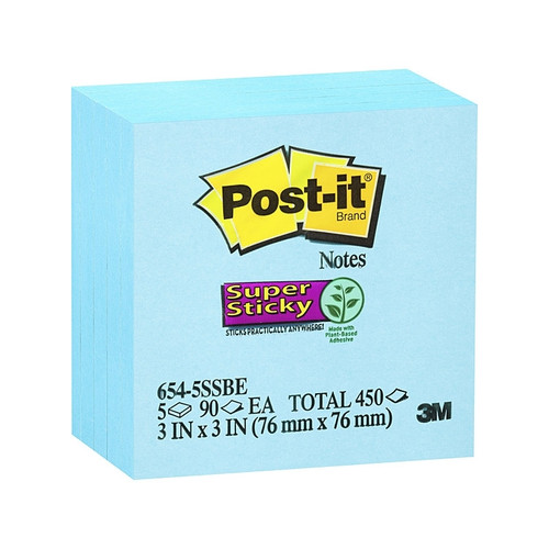 Post-It Super Sticky 654-5Super StickyBE Elec Blue 75X75mm Box of4