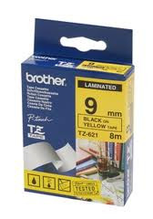 Brother TZe-621 Laminated 9mm x 8m - Black printing on Yellow Tape