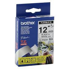 Brother TZeFX231 Flexible Tape Black on White - 12mm x 8 meters
