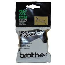 Brother 9mm Black on Gold M Tape - 8 meters