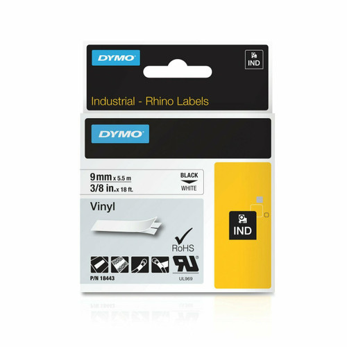 Dymo Rhino Black on White 9mm x 5.5m Vinyl Tape