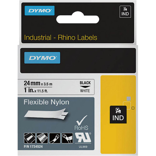Dymo Rhino Industrial 24mm Flexible Nylon Tape Black on White
