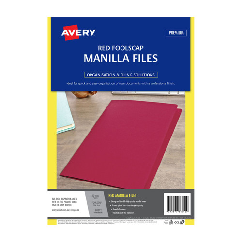 Avery Manilla Folder Red Foolscap Pack of 20