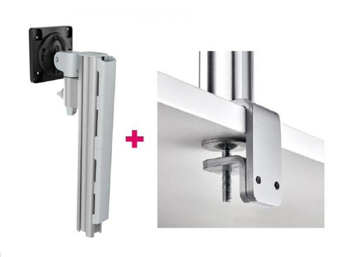 Atdec AWMS-1340 130mm Arm + 400mm Post / 12kg (26.5lb) Flat Screens, 10kg (22lb) Curved Screens + F Clamp Desk Fixing, Silver