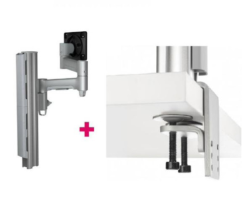 Atdec AWMS-4640 Single 460mm Monitor Arm + 400mm Post / 12kg (26.5lb) Flat Screen, 10kg (22lb) Curved Screen + Heavy-Duty F Clamp Desk Fixing, Silver