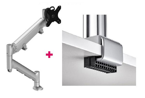 Atdec AWMS-HXB Heavy Duty 597mm Dynamic Monitor Arm / 6-16kg (13-35lb) Flat Screen, 6-12kg (13-26.5lb) Curved Screen + C Clamp Desk Fixing, Silver