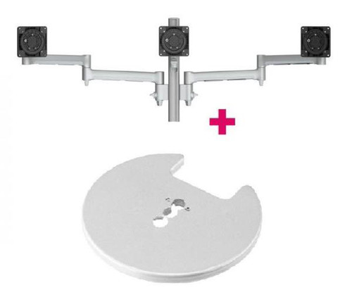 Atdec AWMS-3-13714 Triple Monitor Arms + 400mm Post / 12kg (26.5lb) Flat Screens, 10kg (22lb) Curved Screens + Grommet Clamp Desk Fixing, Silver