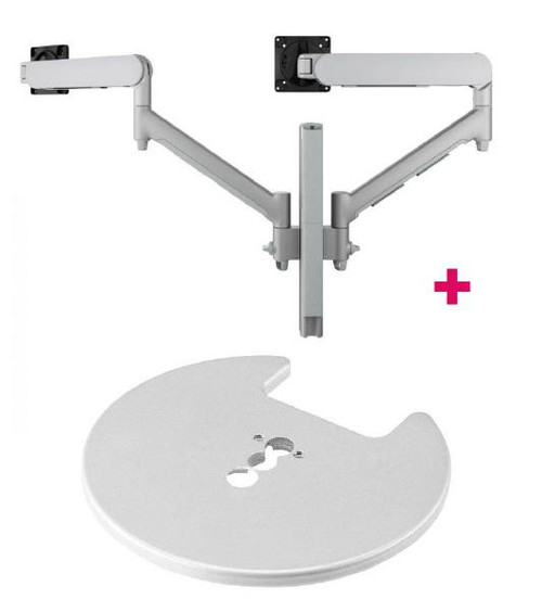 Atdec AWMS-2-D40 Dual 690mm Dynamic Monitor Arms + 400mm Post / 8kg (17.6lb) Flat and Curved Screens + Grommet Clamp Desk Fixing, Silver