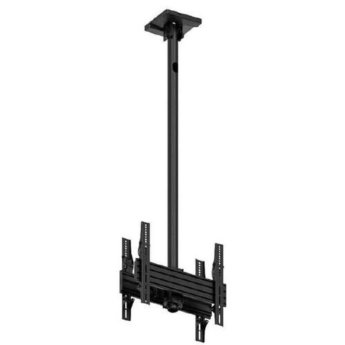 Atdec Back-to-back ceiling mount, single pole, 0.48m rail, tilting angle. Max load per display: 50kg