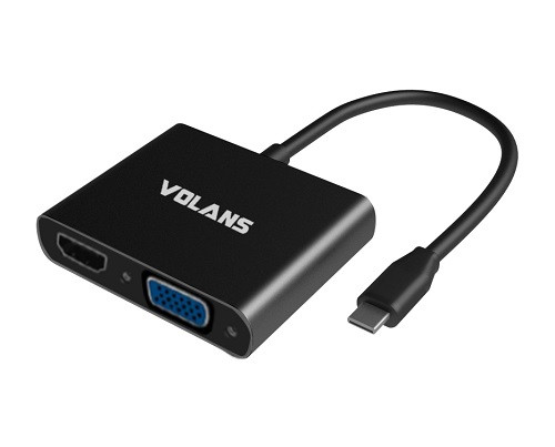 Volans VL-UCVH3C, Aluminium USB-C Multiport Adapter, Power Delivery, 4K HDMI/VGA/USB3.0, 1 Year Warranty