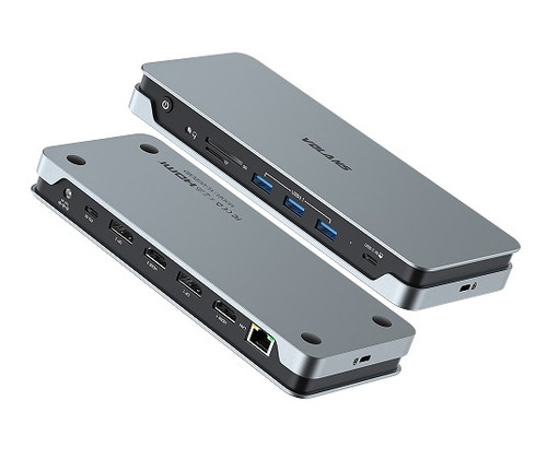 Volans VL-UCDLMD, Aluminum 14-in-1 Quadruple 4K Display Multifunctional USB-C Docking Station, 100W, 2xDP, 2xHDMI, 4xUSB, 1xGbE Port, 1x3.5mm Jack, 1xSD Card Reader, 1xMicroSD Card Reader, 1 Year Warranty