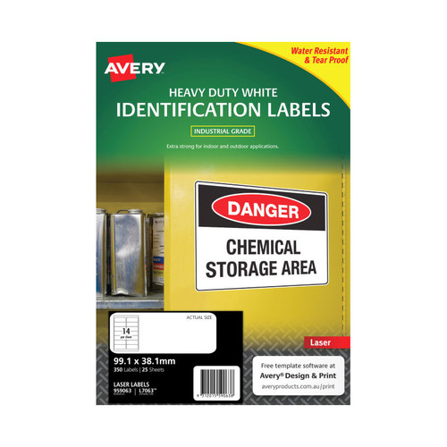 Avery White Heavy Duty Labels for Laser Printers, 99.1 x 38.1 mm, 350 Labels (959063 / L7063)