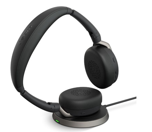 Jabra Evolve2 65 Flex UC Stereo Bluetooth Headset, Link380c USB-C Dongle & Wireless Charging Stand Included, Foldable Design, 2Yr Warranty
