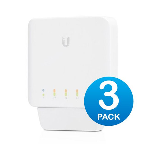 Ubiquiti USW Flex 3 Pack- Managed, Layer 2 Gigabit switch with auto-sensing 802.3af PoE support. 1x PoE In, 4x PoE Out, Incl 2Yr Warr