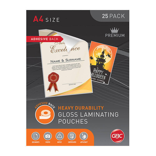 GBC Laminating A4 Adhesive Pouches Pack of 25