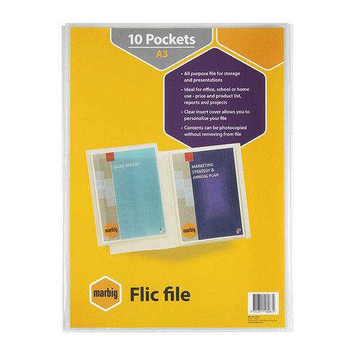 Marbig Flic File 10 Pocket Ins Cov A3