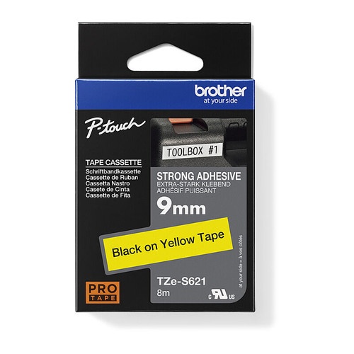 Brother TZeS621 Labelling Tape Black on Yellow 9mm x 8 metres