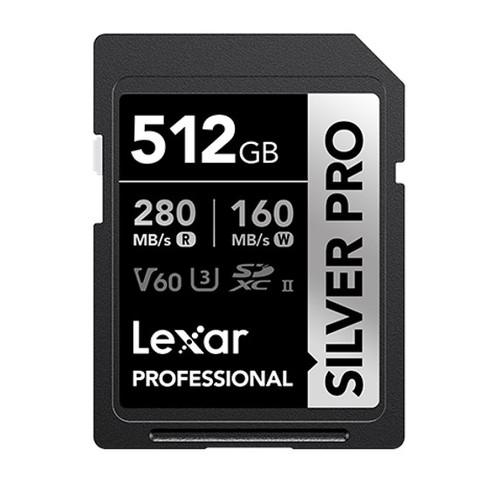 Lexar Professional SILVER PRO 512GB SDXC UHS-II Card 512GB—C10,  UHS-II(U3), V60,  Silver Pro, up to 280MB/s read, 160MB/s write