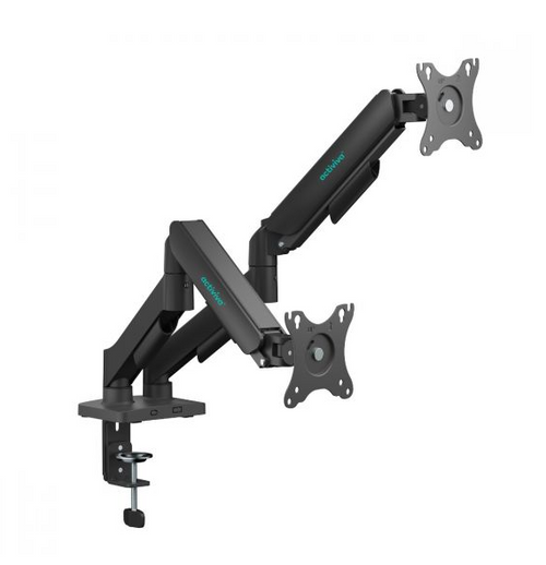 mbeat® activiva Ergolife Dual-Screen Gas Spring Monitor Arm allows you to smoothly adjust the height, angle, and tilt of both screens with minimal